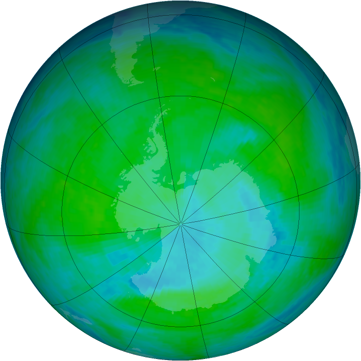 Antarctic ozone map for 13 December 1993